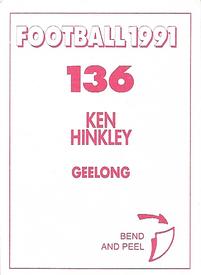 1991 Select AFL Stickers #136 Ken Hinkley Back